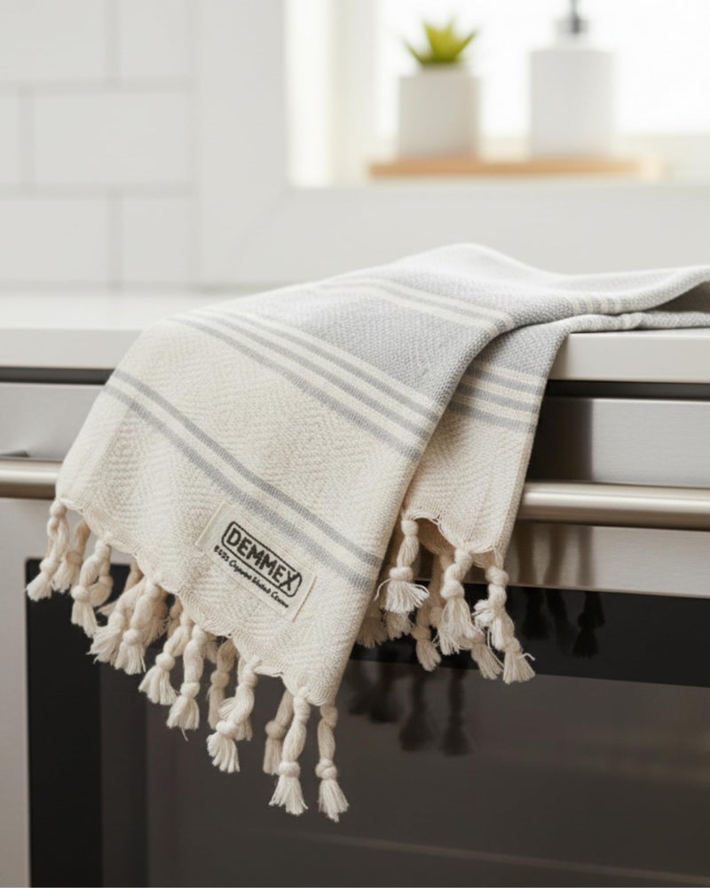 DEMMEX Organic Turkish Hand Towels for Bathroom â€“ 100% Oeko-TEX Certified Turkish Cotton, Quick Dry, Lightweight Kitchen & Travel Towels, Diamond Weave, Large 18x36 Inches, Set of 2, Gray - Image 5
